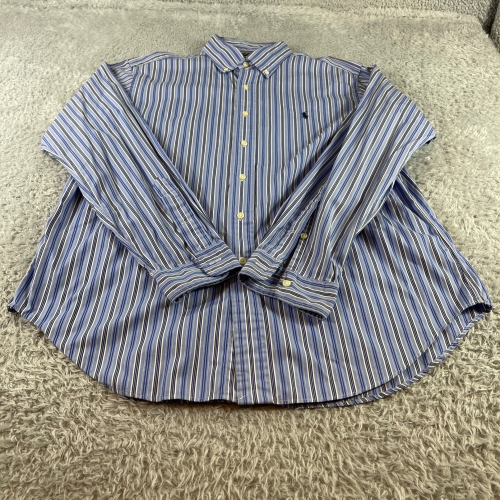 Ralph Lauren Classic Fit Striped Button Down Shirt Men Large Blue White Gray